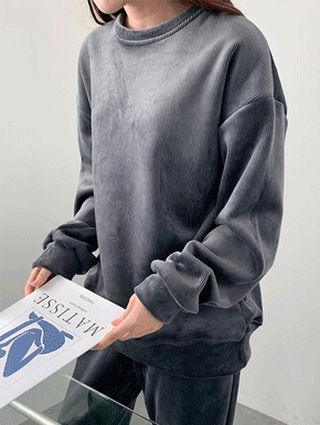 코듀로이 융안감 도톰한 겨울 라운드 맨투맨 여성 기모 티셔츠